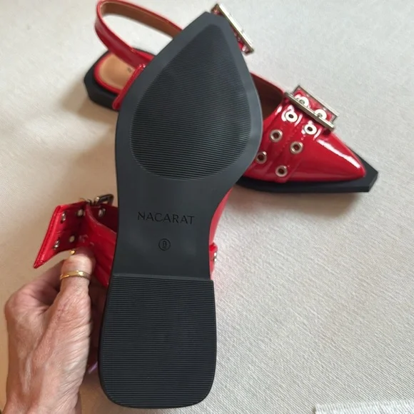 Nacarat size 9 patent leather Red Buckled Women's flats - Picture 4 of 4